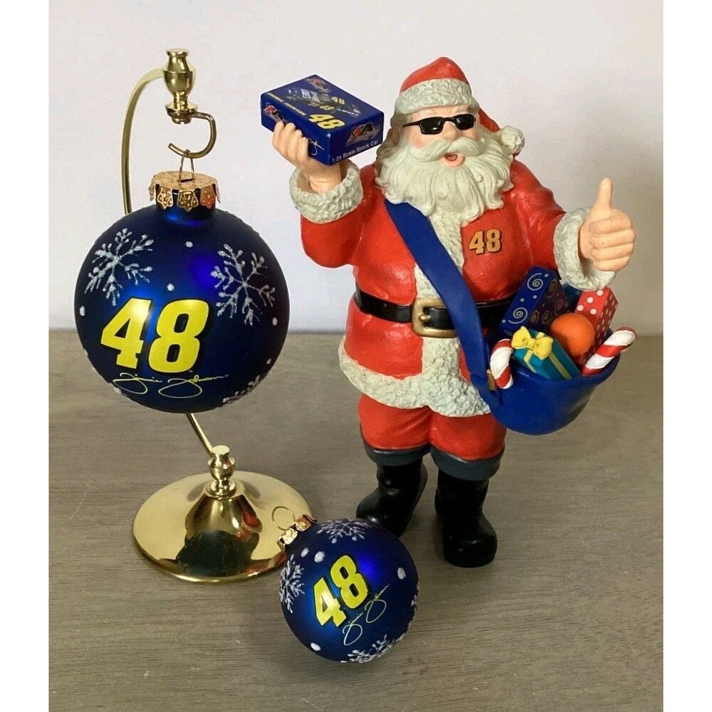 Bundle Jimmie Johnson #48 NASCAR Christmas Ornaments Lowes Santa Figurine